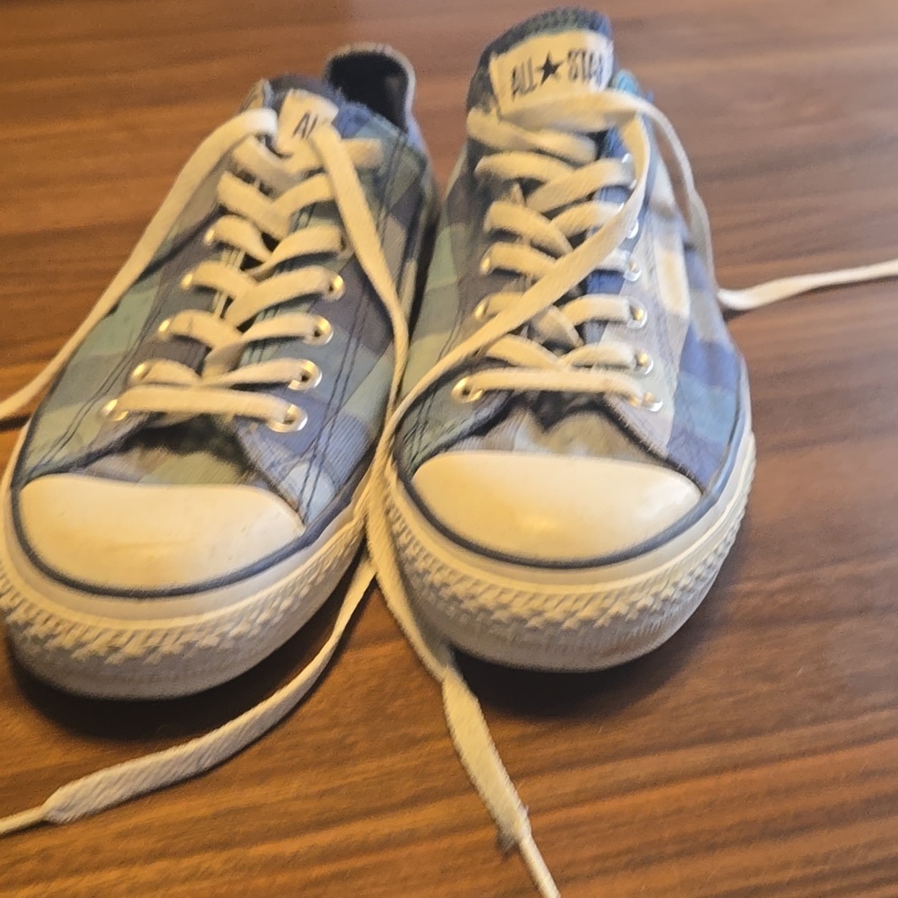 Converse Blue Plaid Athletic Shoes Mens Size 10 Womens Size 12 - Picture 3 of 7
